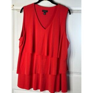 Susan Graver Liquid Knit Ruffled Tank Wms 2X Red Business Office Professional